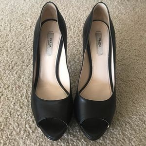 Prada leather peep toe pumps